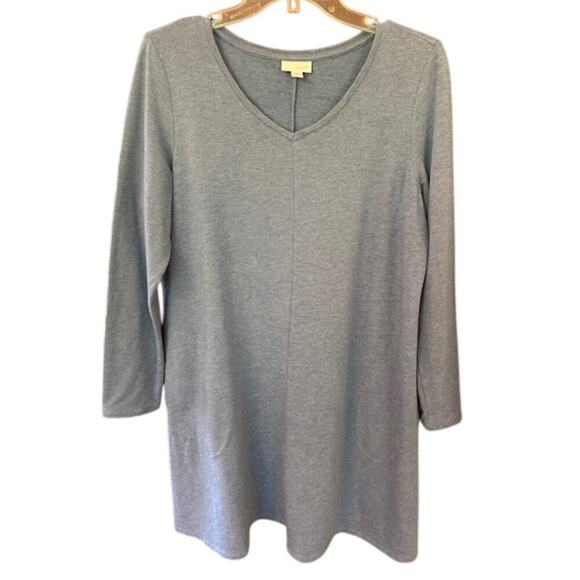 Pure Jill V-Neck Pima Cotton Blend Dress w/Pockets. Soft Blue Heather. Size M - Picture 1 of 6